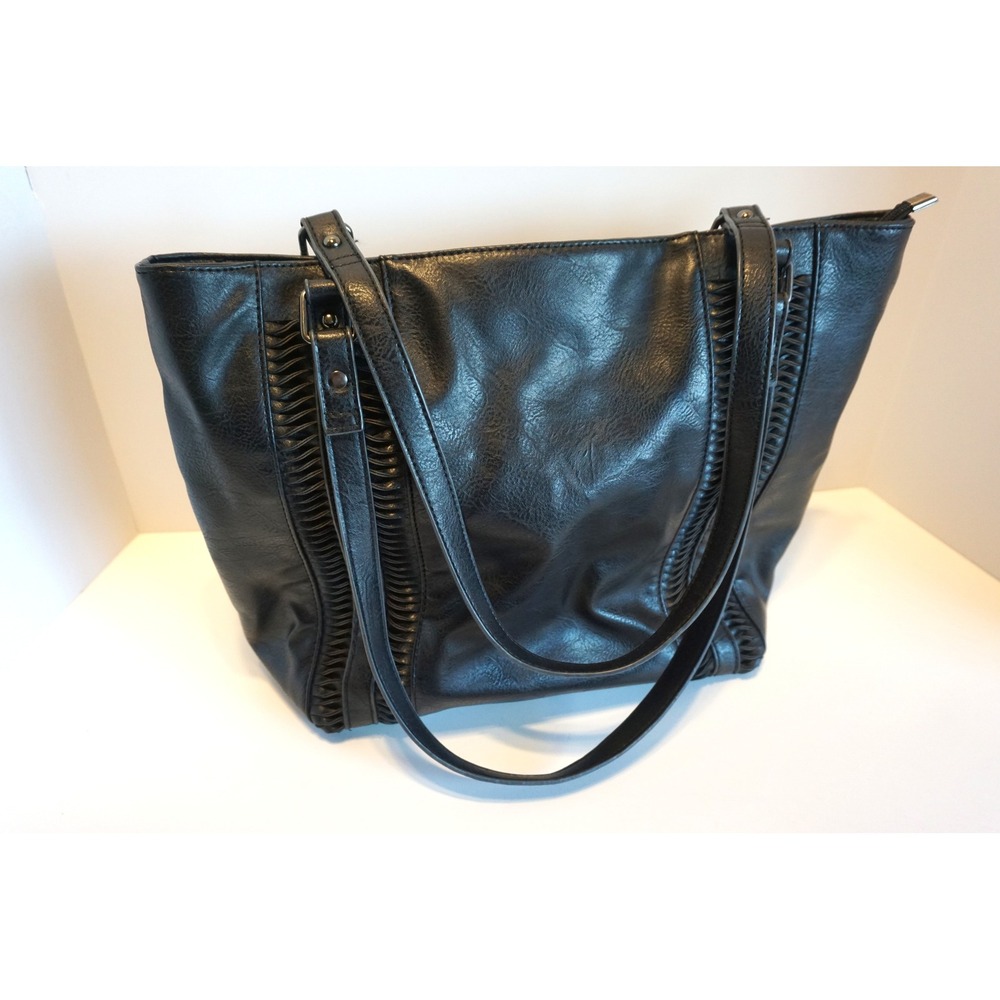 Sam & Hadley Womens Black Vegan Leather Pleated Detail Tote Shoulder Bag KC.903